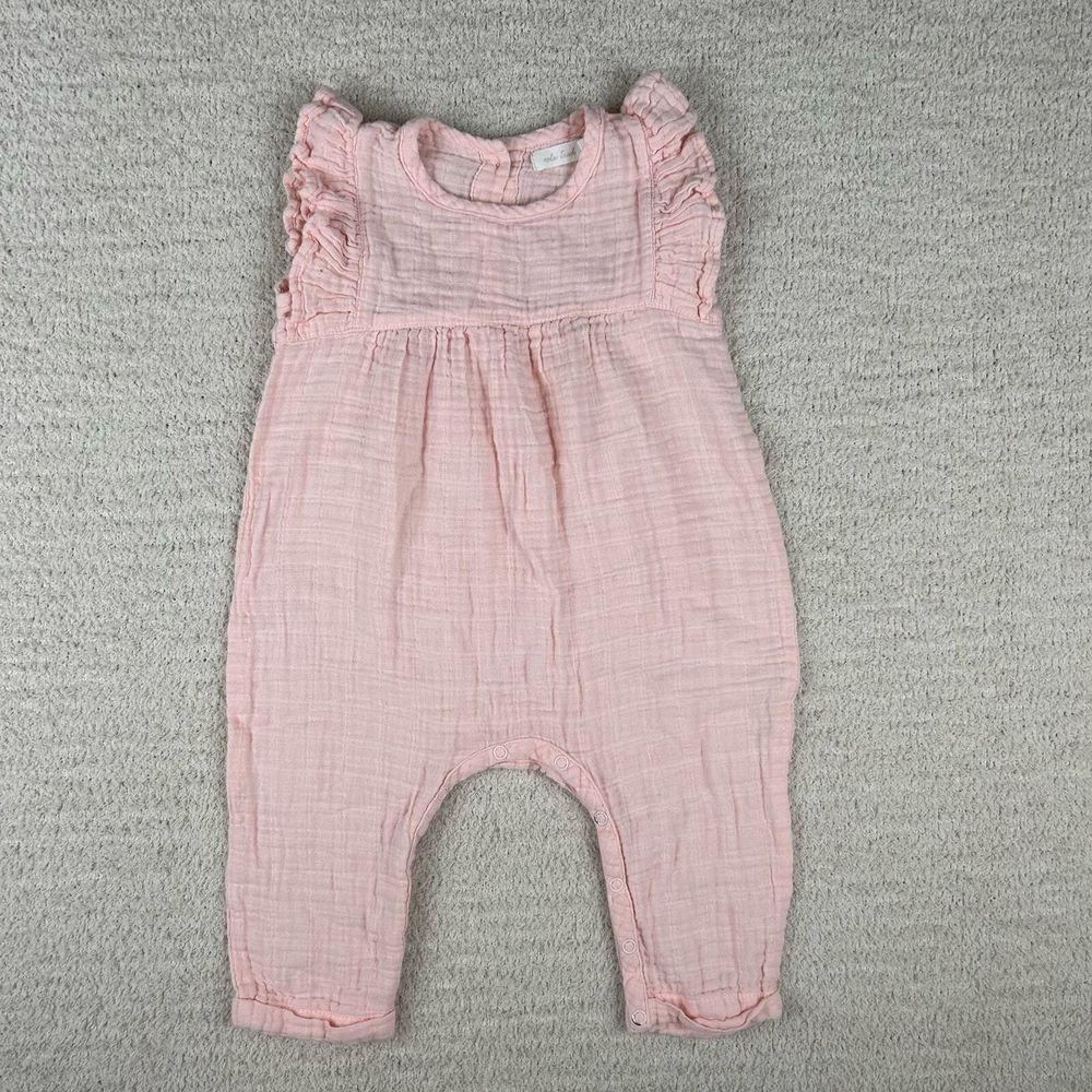 Nola Tawk Romper Girls 12M Pink Gauze Flutter Cap Sleeves Snap Closure‎